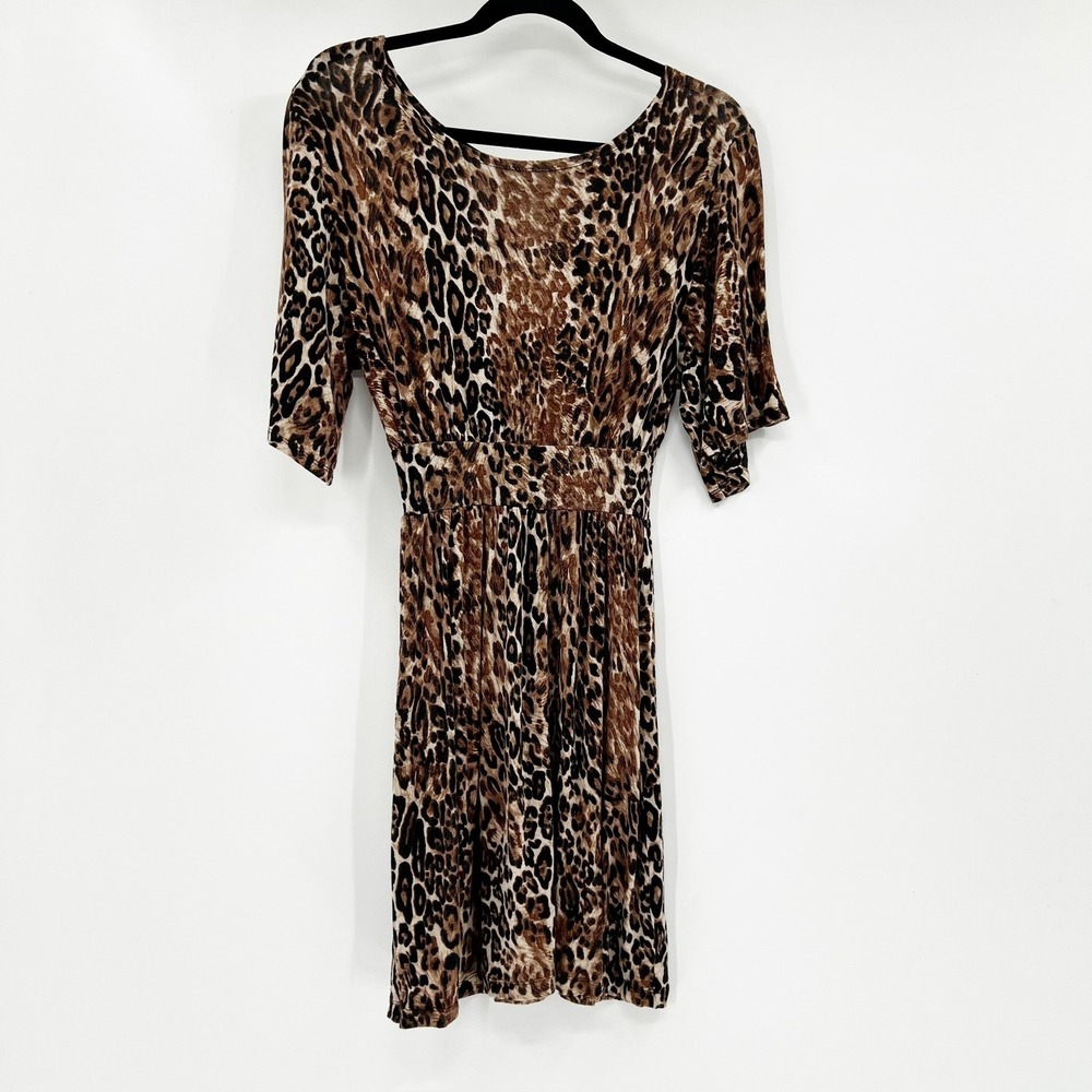 ONLY HEARTS Leopard Print Keyhole Waist Cinched Midi Dress Womens XS